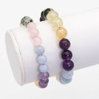 Genuine Mixed Quartz Round Stretchy Bracelet, Sku#EF442