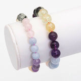 Genuine Mixed Quartz Round Stretchy Bracelet, Sku#EF442