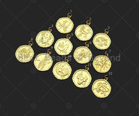 Constellation On Round Coin Shape Pendant/Charm, 14K Gold Filled Medallion Charm, Necklace Bracelet Charm Pendant,19x23mm,Sku#ZX37