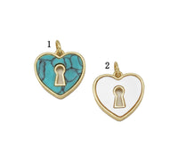 Gold Turquoise MOP Hollow Out Heart Charm, Sku#L703