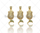 CZ Micro Pave Tulip Flower Charm/Pendant, Tulip Rose Shape Charm, Pave Pendant, Gold plated charm, 10x21mm, Sku#LK128