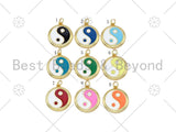Colorful Enamel Yinyang Round Coin Pendant, 18K Gold Filled Enamel Tai Ji Pendant, Religious Necklace Bracelet Charm, 22x20mm,Sku#LK429