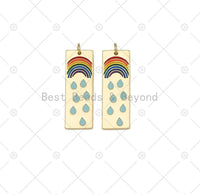 Enamel Rainbow and Rain On Rectangle Shape Pendant, 18K Gold Filled Rianbow Charm, Necklace Bracelet Charm Pendant,11x32mm, Sku#L634