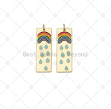 Enamel Rainbow and Rain On Rectangle Shape Pendant, 18K Gold Filled Rianbow Charm, Necklace Bracelet Charm Pendant,11x32mm, Sku#L634