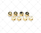 Double Sided Gold Heart Star Moon Lighting on Black/White Enamel Round Spacer Beads, 18K Gold Filled Big Hole Spacer Beads,6x10mm,Sku#LK482