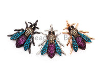 SAWFLY Inspired Charm, CZ Micro Pave Multi Color Insect Pendant, Cubic Zirconia Bug Charm,Gold/Rose Gold/Silver/Black,23x25mm,SKU#F442