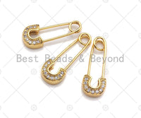 CZ Micro Pave Gold Safety Pin Earrings/Charm/Pendant, Safety pin Charm for Necklace Bracelet Earring Charm, 25x9mm, sku#F1161