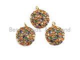 Colorful Baguette CZ Micro Pave Round Shaped Rose Flower Cluster Pendant, Cz Pave Bracelet Necklace Pendant in Gold Finish,21x23mm, sku#F909