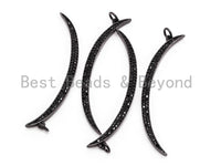 Black CZ Pave On Black Micro Pave Moon Shape Charm Beads, Cubic Zirconia Pendant,3x49mm, sku#F394