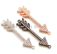 CZ Micro Pave 36x8mm Cupid Arrow Connector, Cubic Zirconia Pave in Gold Rose gold Black Silver Finish, CZ Space Connector, sku#E93