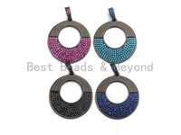 Colored CZ Micro Pave Round Hollow out Pendant, Fuchsia/Black/Cobalt CZ Pave pendant, Frame Shape Pendant, 30x40mm, sku#X101