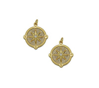 Gold CZ Pave Star Medallion Coin Charm, Sku#LX116