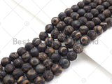 Natural Tibetan Black Agate with Evil Eye Beads, Dzi Eye Agate Beads, 10mm/12mm Tibetan Round Smooth Agate,15.5" Full Strand, Sku#U1108