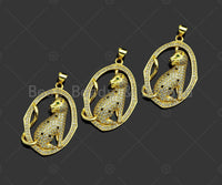 Gold Filled CZ Micro Pave Leopard  On Oval Frame Shape Pendant, 18K Gold Filled Charm, Necklace Bracelet Charm Pendant,23x33mm,Sku#LK357