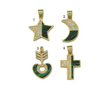 CZ Malachite Star Moon Heart Cross Charm, Sku#L667