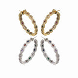 Gold Silver Colorful Eye CZ Hoop Earrings, Sku#LX204