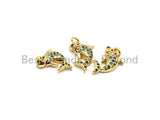 CZ Colorful Micro Pave Shark Pendant, Shark  Shaped Pave Pendant, Gold plated, 10x15mm, Sku#F728