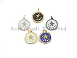 NEW DESIGN CZ Pave Enamel Star on Round Pendant, Star Enamel Charm Pendant,Enamel Round Pendant, Oil Drop jewelry Findings, 16x18mm,sku#Z251