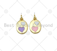 Enamel Puple Pink White Heart On Oval Shape Pendant,18K Gold Filled Enamel Heart Charm,Enamel Jewelry, 15x10mm,Sku#Z1391