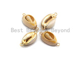 Gold Plated Cowrie Shell Connector, Double Bails Cowrie, Cowrie Charms, Gold Cowrie, Cowrie Necklace, Boho Charm, 12x24mm, Sku#V38