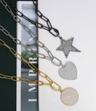 Paperclip chain necklace with star, heart, round disc pendant, sku#CL13