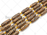 Natural Tibetan Agate Barrel Beads, Yellow Black Dzi Drum Beads, Tibetan Dzi Beads, 10x30mm, Sku#U1041