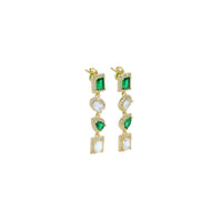 Green Clear CZ rectangle Oval Teardrop Pendant Earrings, Sku