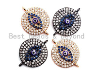 CZ Micro Pave Blue Evil Eyes Coin Connector Beads, Cubic Zirconia Space Connector, Micro pave findings 15x20mm,sku#E354