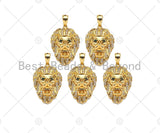 Gold Filled CZ Micro Pave  Lion Head with Green Eye Pendant, 18K Gold Filled Lion Head Charm, Necklace Bracelet Pendant, 14x20mm, Sku#Y443