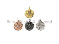 Hammered Micro Pave North Star Coin Pendant/Charm, Star Cubic Zirconia Pendant, Silver/Gold/Rose Gold/Black Tone,17x19mm,Sku#Z500