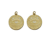 Gold Enamel Evil Eye On Round Coin Charm, Sku#Z1457