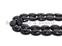 Quality Faceted Oval Black Onyx Beads Natural Stones, Gemstones Beads, Black Loose Beads, Oval Beads, 15.5" Full Strand, SKU#Q14