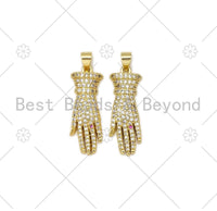 CZ Micro Pave Glove Shape Pendant/Charm, 18K Gold Filled Hand Charm, Necklace Bracelet Charm Pendant, 28x10mm,Sku#LK412