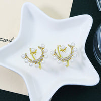 CZ Crescent Moon North Star Pearl Adjustable Ring, Sku#O104