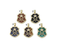 Gold CZ Star Arrows On Gemstone Shield Charm, Sku#LX108