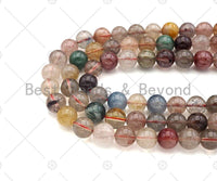 Quality Natural Multicolor Rutilated Quartz Smooth Round Beads, 6mm/8mm/10mm Genuine, Red Yellow Blue Matrix,15.5'' Full Strand, Sku#U1155