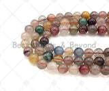 Quality Natural Multicolor Rutilated Quartz Smooth Round Beads, 6mm/8mm/10mm Genuine, Red Yellow Blue Matrix,15.5'' Full Strand, Sku#U1155