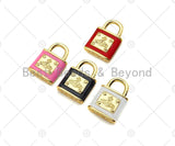 Gold Filled Colorful Enamel Lock Shape Pendant, 18K Gold Filled Lock Enamel Charm, Enaeml Jewelry,15x22mm,Sku#LK361