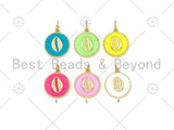 Gold Cowire Shell On Colorful Enamel Round Coin Shape Pendant, Sku#L623