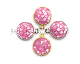 100% Natural PINK Color Shell Round Charm Pendant, Gold Silver Pink Charm, Natural Pink Shell Charm, 10x12mm,SKU#Z321