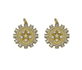 Gold CZ Embossed Five Point Star On Round Flower Charm, Sku#F1508