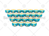 CZ Turquoise Enamel Alphabet Adjustable Ring, Sku#O74