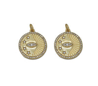 CZ Evil Eye Stars Round Gold Coin Charm, Sku#LX90