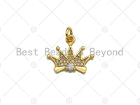 18K Gold Micro CZ Pave Crown Pendant, Gold Crown Charm,  Crown Beads, Jewelry Findings, 16x13mm,sku#LK38