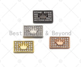 CZ Large Hole Crown On Cuboid Spacer Micro Pave Beads, Cubic Zirconia Cuboid  Space Beads, Men's Bracelet Findings, 13x7mm, SKU#LD08