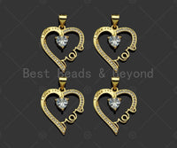 Gold Filled CZ Micro Pave Mom On Heart Frame Shape Pendant, 18K Gold Filled Heart Charm, Mother's Day, Necklace Charm,19x22mm,Sku#LD119