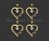 Gold Filled CZ Micro Pave Mom On Heart Frame Shape Pendant, 18K Gold Filled Heart Charm, Mother's Day, Necklace Charm,19x22mm,Sku#LD119