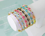 CZ Enamel Oval Link Bangle Bracelet, Sku#X316