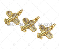 CZ Micro Pave Airplane Shape Pendant/Charm,Cubic Zirconia Charm, Necklace Bracelet Charm Pendant,18x19mm, Sku#LK256