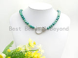 Green Agate Attachment Necklace with Large CZ Pave Silver clasp, 18 long, 8mm/10mm beads size, sku#D45